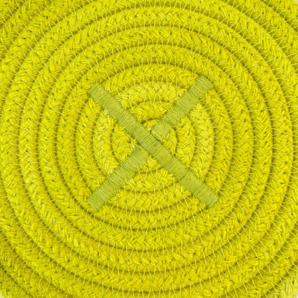Buster and Coco chartreuse dyed coasters