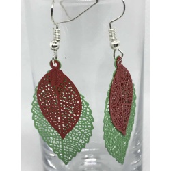 Double Leaf Filigree Earrings – Green and Red