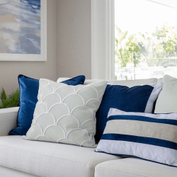 CALDER Dark Blue and Jute Double Strip Velvet Cushion Cover 30 cm by 50 cm