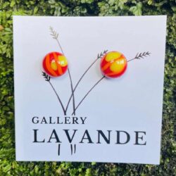 Handmade Glass Stud Earrings – Red with Yellow Dots