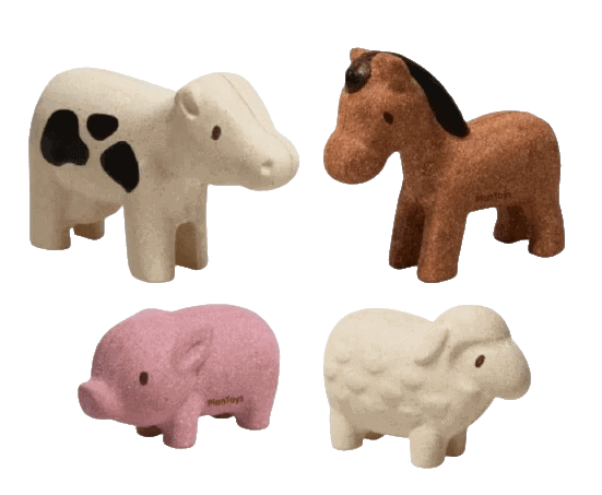 PlanToys sustainable wooden baby toy Farm Animal Set