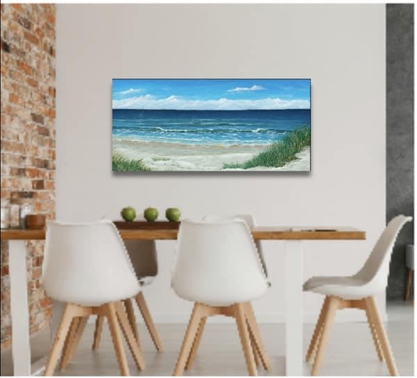 Room View of Fine Art Canvas Print - "Stay A While" this is an invitation to lounge around on the beautiful warm beach