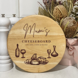 Cheeseboard/Round Wooden Cheeseboard/5 Piece Board & Knife Set – 13 Personalised Designs