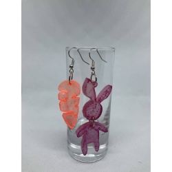 Pink Bunny and Carrot Resin Earrings