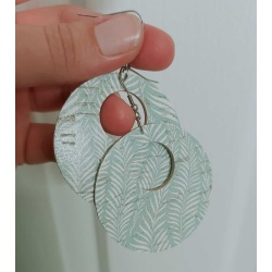 Seafoam Green Foliage Print Circle Cut-Out Earrings