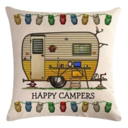 Happy Campers Cushion. Yellow Caravan