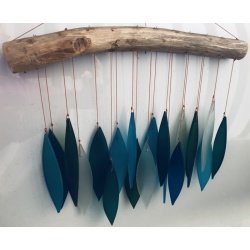 Hand made recycled glass wind chimes . Blue