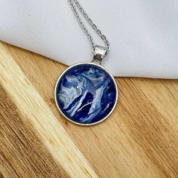 Acrylic Pour: Blue & Silver Pendant Necklace | Handmade Jewellery