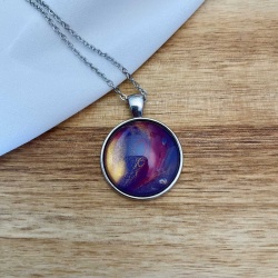 Acrylic Pour: Galaxy Purple & Gold Pendant Necklace | Handmade Jewellery