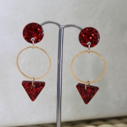 Resin Earrings – Red and Gold