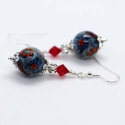 Simply elegant red and blue accented Artisan Glass Earrings