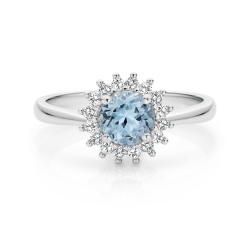 natural round cut sky blue topaz halo ring