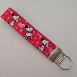 Bright pink dog and heart print key fob wristlet / bag accessory