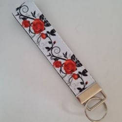 Black white and red rose print key fob wristlet