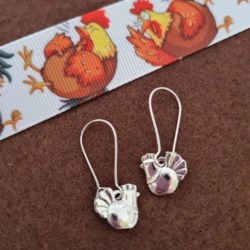Silver chicken charm dangle earrings