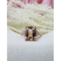 14ct rose gold 3.12ct emerald cut natural peach pink Morganite and Diamond ring