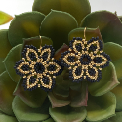 The Bloom Matte Black and Gold Flower Earrings. Stainless Steel Ear Hooks