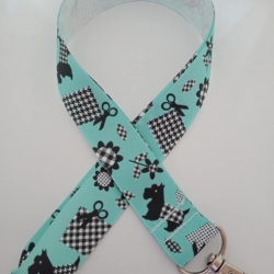 Blue black and white dog patchwork print lanyard / ID holder / badge holder