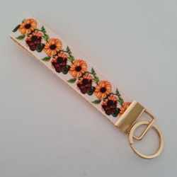 Yellow flower and butterfly print key fob wristlet