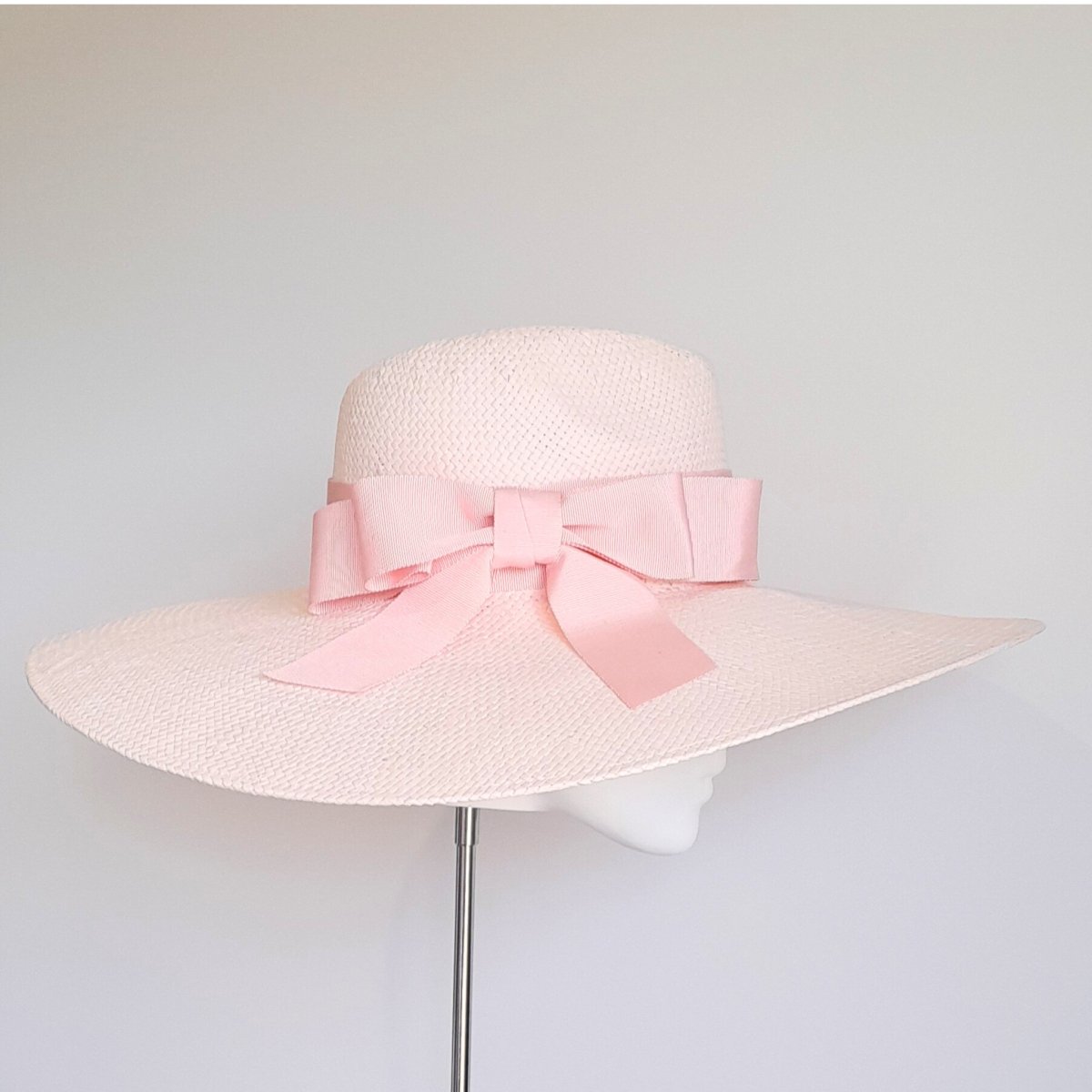 Pink straw wide fedora brim hat with double petersham ribbon bow ⋆ ...